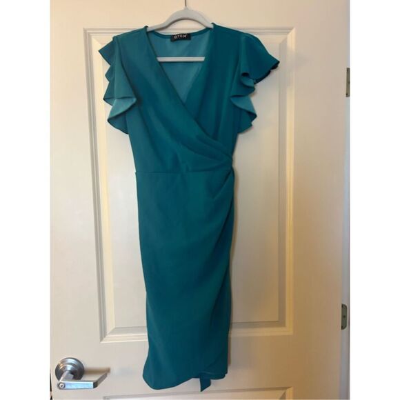 NEW Deep V Neck Sleeve Sheath Formal Slit Pencil Dress L - Picture 4 of 5
